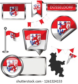 Vector glossy icons of flag of Dusseldorf, Germany on white