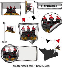 Vector glossy icons of flag of Edinburgh on white