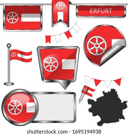 Vector glossy icons of flag of Erfurt city, Germany on white