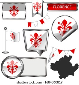 Vector glossy icons of flag of Florence, Italy on white
