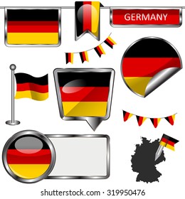 Vector glossy icons of flag of Germany on white