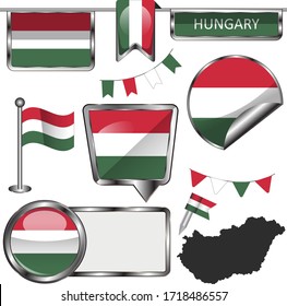 Vector glossy icons of flag of Hungary on white