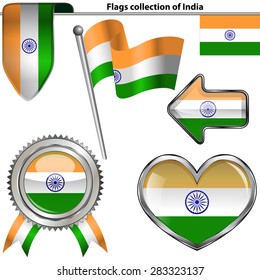 Vector glossy icons of flag of India on white