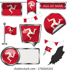 Vector glossy icons of flag of Isle of Man, Crown dependencies, Great Britain 