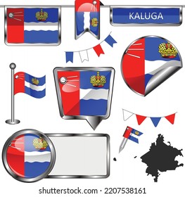 Iconos brillantes vectoriales de la ciudad de Kaluga en el óblast de Kaluga, Rusia