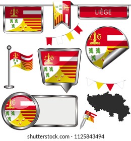 Vector glossy icons of flag of Liege, Belgium on white