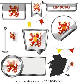 Vector glossy icons of flag of Limburg, Belgium on white