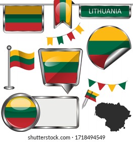 Vector glossy icons of flag of Lithuania on white