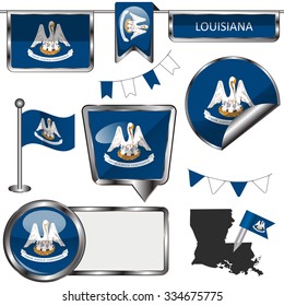 Vector glossy icons of flag of Louisiana on white