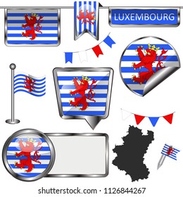 Vector glossy icons of flag of Luxembourg, Belgium on white