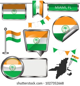 Vector glossy icons of flag of Miami on white