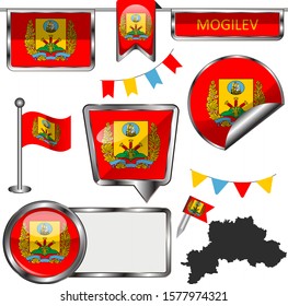 Vector glossy icons of flag of Mogilev, Belarus on white