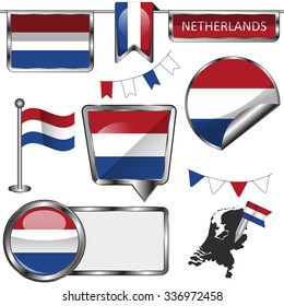 Vector glossy icons of flag of Netherlands on white
