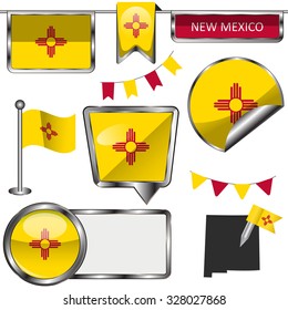Vector glossy icons of flag of New Mexico on white