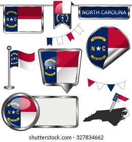 Vector glossy icons of flag of North Carolina on white