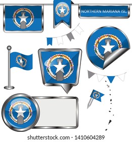 Vector glossy icons of flag of Northern Mariana Islands on white