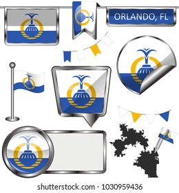 Vector glossy icons of flag of Orlando on white