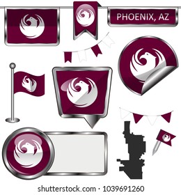 Vector glossy icons of flag of Phoenix on white