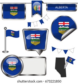 Vector glossy icons of flag of province Alberta on white