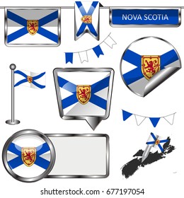Vector glossy icons of flag of province Nova Scotia on white