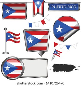 Vector glossy icons of flag of Puerto Rico on white