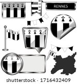 Vector glossy icons of flag of Rennes city, Brittany region in France