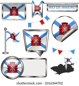 Vector glossy icons with flag of Rio de Janeiro on white