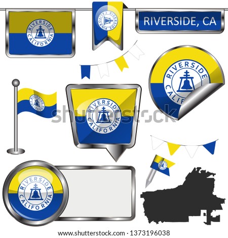 Vector glossy icons of flag of Riverside, California in the United States