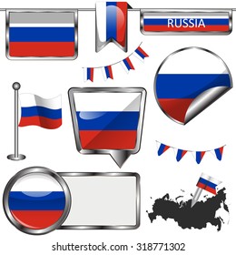 Vector glossy icons of flag of Russia on white