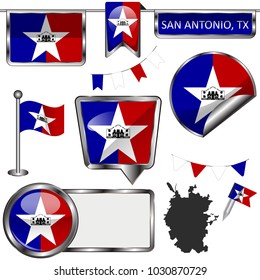 Vector glossy icons of flag of San Antonio on white