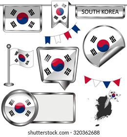 Vector glossy icons of flag of South Korea on white
