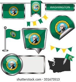 Vector glossy icons of flag of state Washington on white