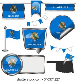 Vector glossy icons of flag of state Oklahoma on white