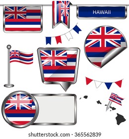 Vector glossy icons of flag of state Hawaii on white