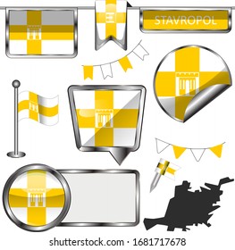 Vector glossy icons of flag of Stavropol, Russia on white