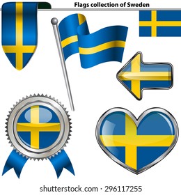 Vector glossy icons of flag of Sweden on white