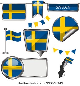 Vector glossy icons of flag of Sweden on white