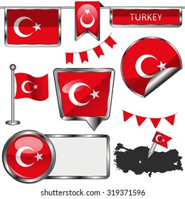 Vector glossy icons of flag of Turkey on white