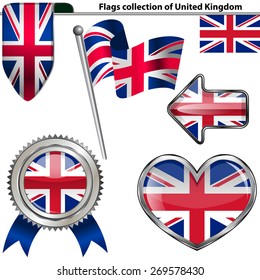 Vector glossy icons of flag of United Kingdom on white