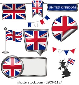 Vector glossy icons of flag of United Kingdom on white