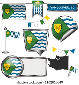 Vector glossy icons of flag of Vancouver, British Columbia on white