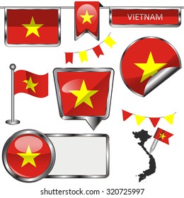 Vector glossy icons of flag of Vietnam on white