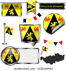 Vector glossy icons of flag of Walloon Brabant, Belgium on white