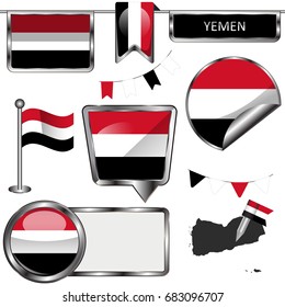 Vector glossy icons of flag of Yemen on white