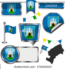 Vector glänzende Symbole der Flagge von Zagreb auf weiß