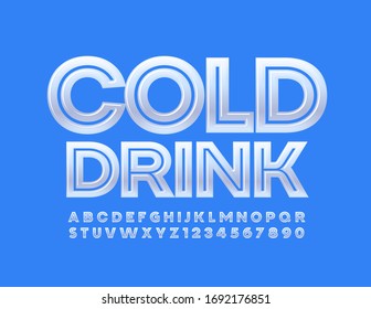 Vector Glossy Logo Cold Drinks. Stylish White Font. Original Alphabet Letters And Numbers