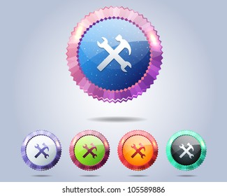 Vector Glossy Magic Round Under Construction Icon/Button and multicolored