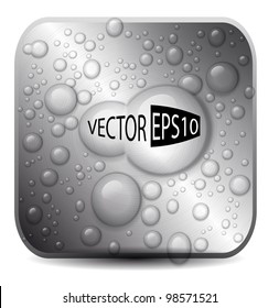 Vector glossy metal button with water drops.