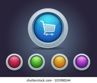 Vector Glossy Metallic Style Basket icon and multicolored
