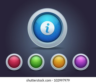 Vector Glossy Metallic Style Info icon and multicolored